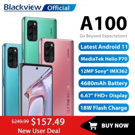 Смартфон Blackview A100 Helio P70 Android 11, 6 ГБ + 128 ГБ, 6,67 дюйма, 4680 мАч, мобильный телефон, NFC, Cellura, 4G, LTE, мобильный телефон, 18 Вт, быстрая зарядка