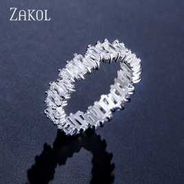 ZAKOL модные роскошные многоцветные очаровательные AAA багет кубический цирконий обручальные кольца для женщин Т-образный камень ювелирные изделия для вечеринок FSRP252