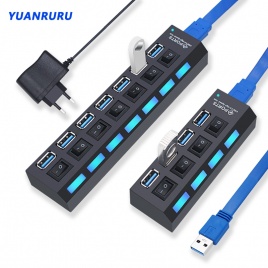 USB Hub 3.0 Hub USB 3 USB 2.0 Multi USB Splitter Адаптер питания 4/7 Port Multiple Expander 2.0 с переключателем для аксессуаров для ПК