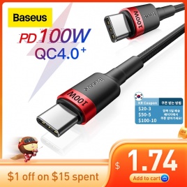 Кабель Baseus USB C к USB Type C для MacBook Pro Quick Charge 4.0/3.0 100 Вт PD Быстрая зарядка для Samsung Xiaomi mi Зарядный кабель