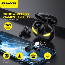 Игровые наушники AWEI T35 TWS Hands free с низкой задержкой HiFi Deep Bass Sound Настоящие беспроводные стереонаушники с микрофоном