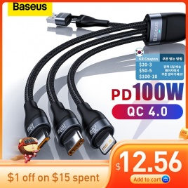 Кабель Baseus 3 в 1 USB C для iPhone 13 12 Pro 11 XR Зарядный кабель 100 Вт Micro USB Type C Кабель для Macbook Pro Samsung Xiaomi