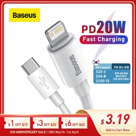 Кабель Baseus USB Type C PD 20 Вт для iPhone SE 11 Pro X XS 8 Быстрый USB-кабель C для зарядного кабеля iPhone Кабель USB Type C Код провода