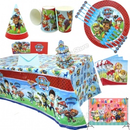 Подлинная Paw Balloon Новый Красный Paw Patrol День Рождения Украшения Бумажные Чашки Тарелки Нож Ложка Детская Посуда Детские Принадлежности