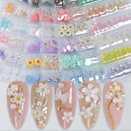 1 Pack 3D Butterfly Галстуки-бабочки Lotus Cake Flowers Глазурованные Arylic Nail Art Rhinestone Gems Украшения Маникюр DIY Советы GZH #