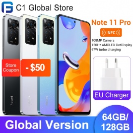 Глобальная версия Смартфон Xiaomi Redmi Note 11 Pro 64/128 ГБ MTK Helio G96 Octa Core 108MP Камера 120 Гц Дисплей 67 Вт Быстрая зарядка