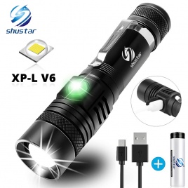 Сверхъяркий светодиодный фонарик со светодиодными бусинами XP-L V6 Водонепроницаемый фонарик Масштабируемость 4 режима освещения Многофункциональная зарядка через USB