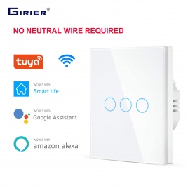 Настенный сенсорный переключатель Wi-Fi, ЕС, нейтральный провод не требуется, умный выключатель света, 1, 2, 3 банды, 220 В, Tuya, умный дом, поддержка Alexa, Google Home
