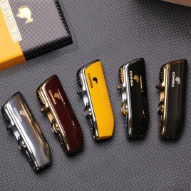 COHIBA металлическая ветрозащитная мини-карманная зажигалка для сигар 3 Jet Blue Flame Torch зажигалки с сигарным ударом подарочная коробка