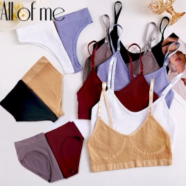 2PCS Бюстгальтер Женщины Сексуальный Bralette Сексуальное Женское Нижнее Белье Нижнее Белье Ребристые Топы Девушки Мода Бюстгальтер Базовый Эластичный Майка Растениеводство Топ