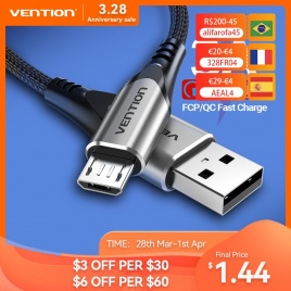 Кабель Vention Micro USB 3A Нейлоновое быстрое зарядное устройство USB Type C Кабель для передачи данных для Samsung Xiaomi LG Android Micro USB Кабели для мобильных телефонов