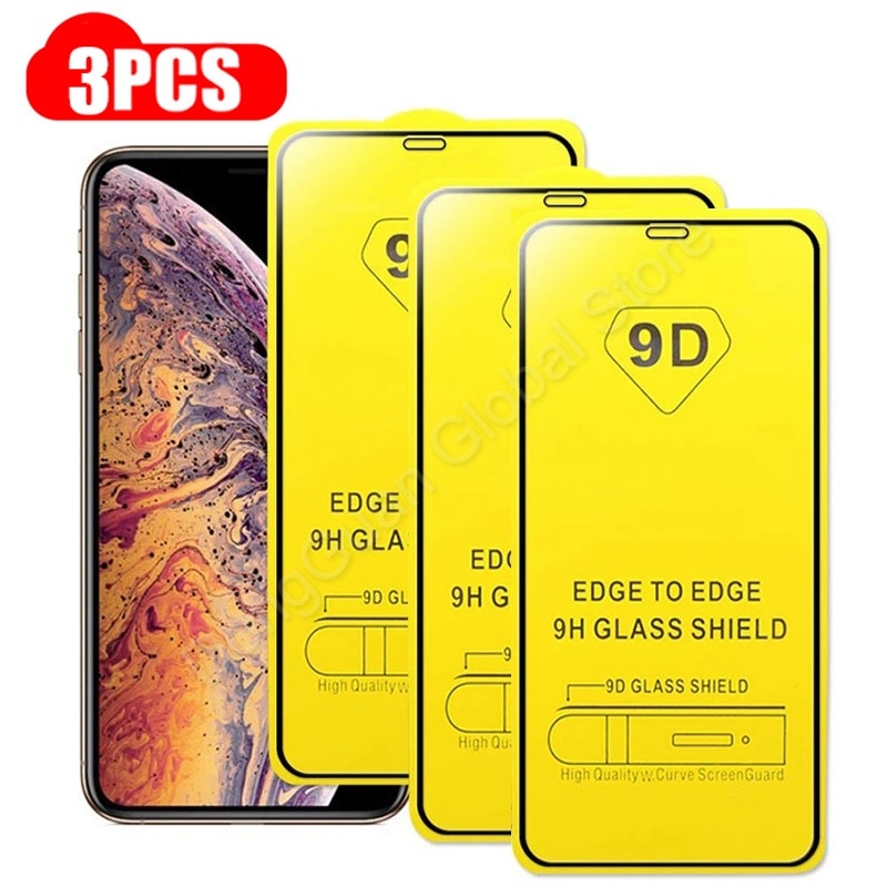 9D 3 шт. закаленное стекло для iPhone 11 12 13 Mini Pro Max Защитная пленка для экрана для iPhone X Xr Xs Max 7 8 6S Plus SE полное покрытие стекло фото 1