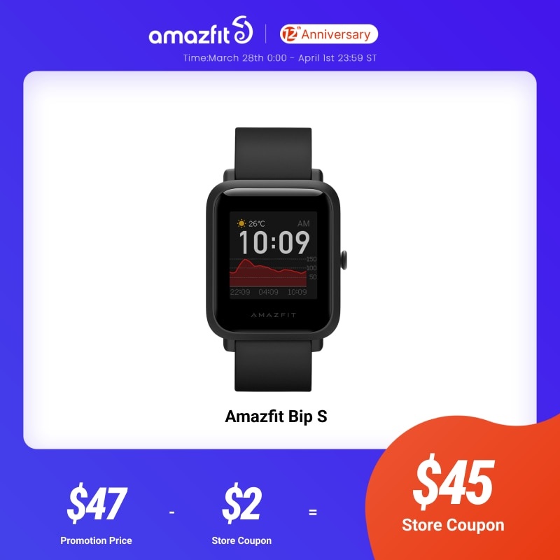 В наличии 2020 Global Amazfit Bip S Smartwatch 5ATM водонепроницаемые встроенные GPS GLONASS Smart Watch для телефона Android iOS фото 1