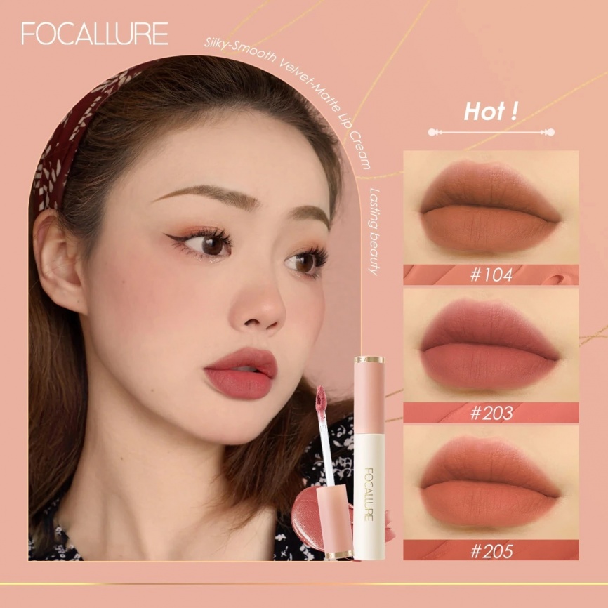 FOCALLURE Velvet Matte Lipstick Lip Gloss Liquid Lip Tint Cream Pigment Стойкая шелковистая текстура для губ Женская косметика фото 1
