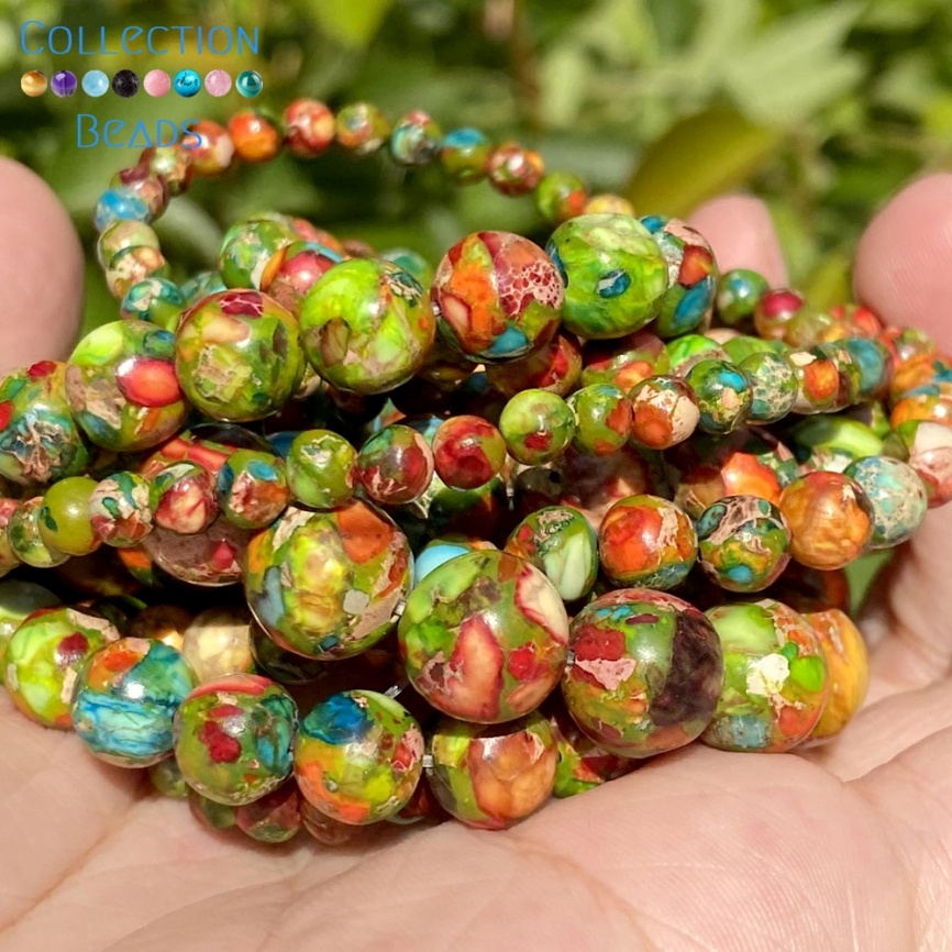 4, 6, 8, 10 мм бусины из натурального камня, красочные морские осадочные яшмы, бирюзовые круглые бусины для изготовления ювелирных изделий, аксессуары для браслетов «сделай сам» фото 1