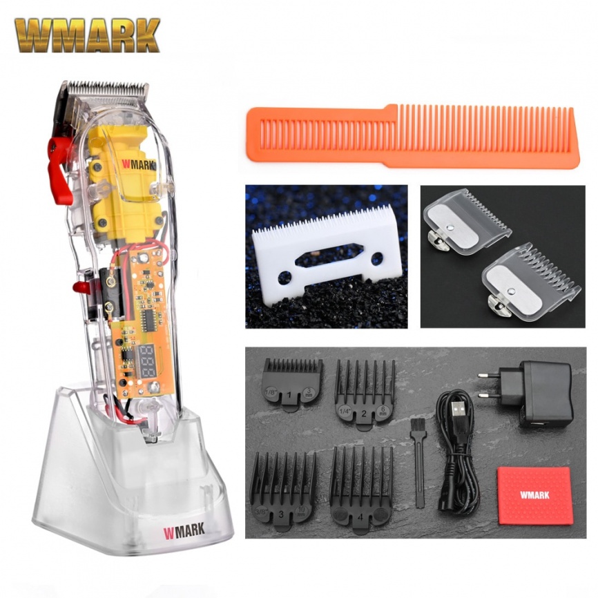 2021 WMARK Новая модель NG-108 Аккумуляторная машинка для стрижки волос Машинки для стрижки волос Триммер Прозрачная крышка Белая или красная основа 7300 об/мин фото 1