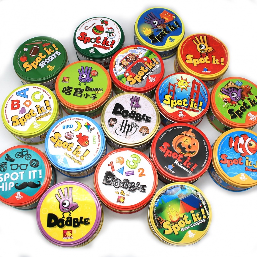 Животные Jr Dobble Карточная игра HP Style Toy Iron Box Sport Go Camping Hip Детские настольные игры Подарок Алфавит Праздники Английский фото 1