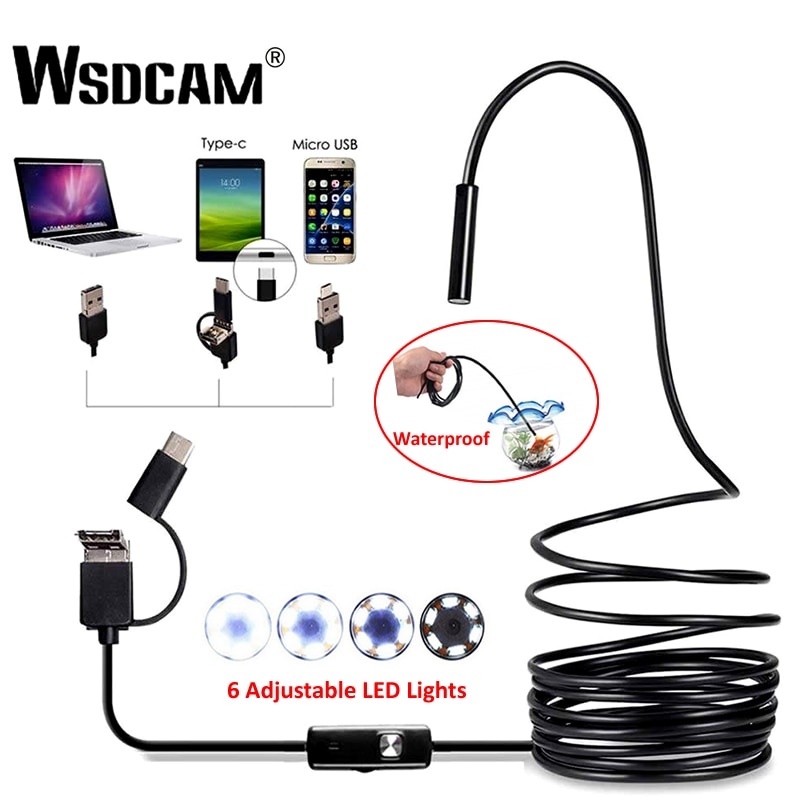 Эндоскопическая камера 7 мм 3 в 1 USB мини-видеокамеры IP67 Водонепроницаемая 6 светодиодная бороскопическая инспекционная камера для Windows Macbook PC Android фото 1