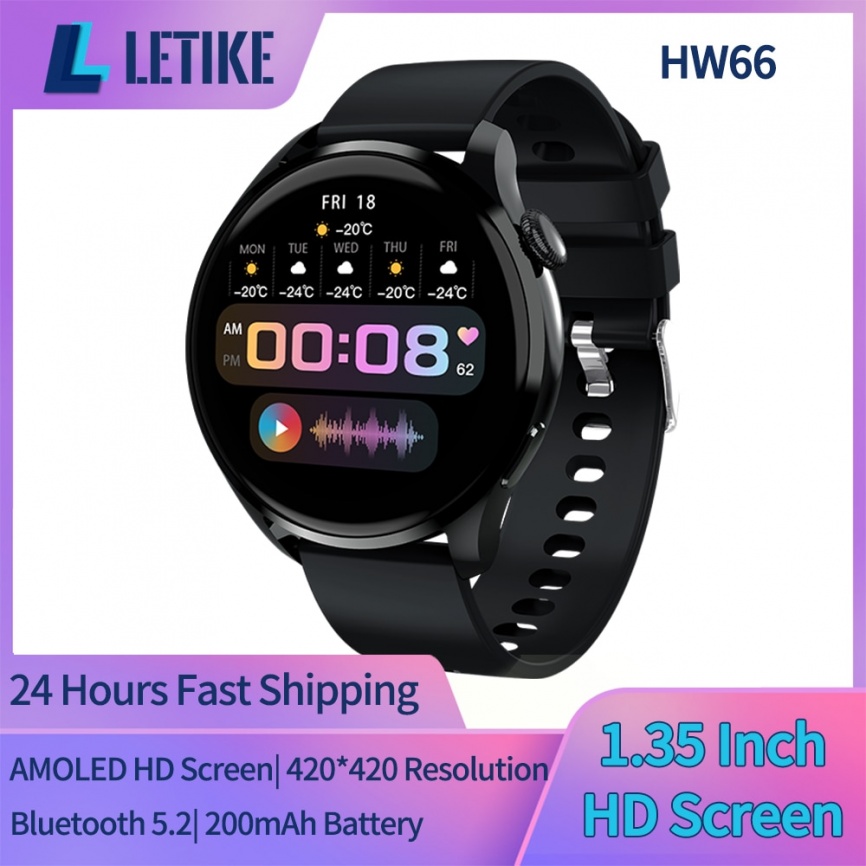 SmartWatch Смарт-часы для мужчин LETIKE HW66 AMOLED 1,35-дюймовый HD-экран Тест артериального давления Bluetooth Call Connected pk GTR 3 GTS 2 фото 1