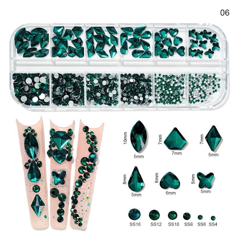 12Gird Box Multi Size AB/Colorful Hotfix Rhinestones Flatback Crystal Diamond Gems 3D Glitter Nail Art Роскошные украшения * & фото 2