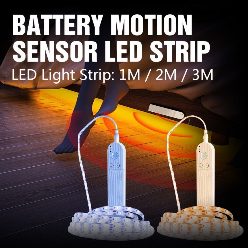 Светодиодная лента с датчиком движения DC5V SMD2835, лампа для шкафа, лента, светодиодные фонари, водонепроницаемый разъем для батареи, светодиодный телевизор Tira для комнатного освещения фото 1