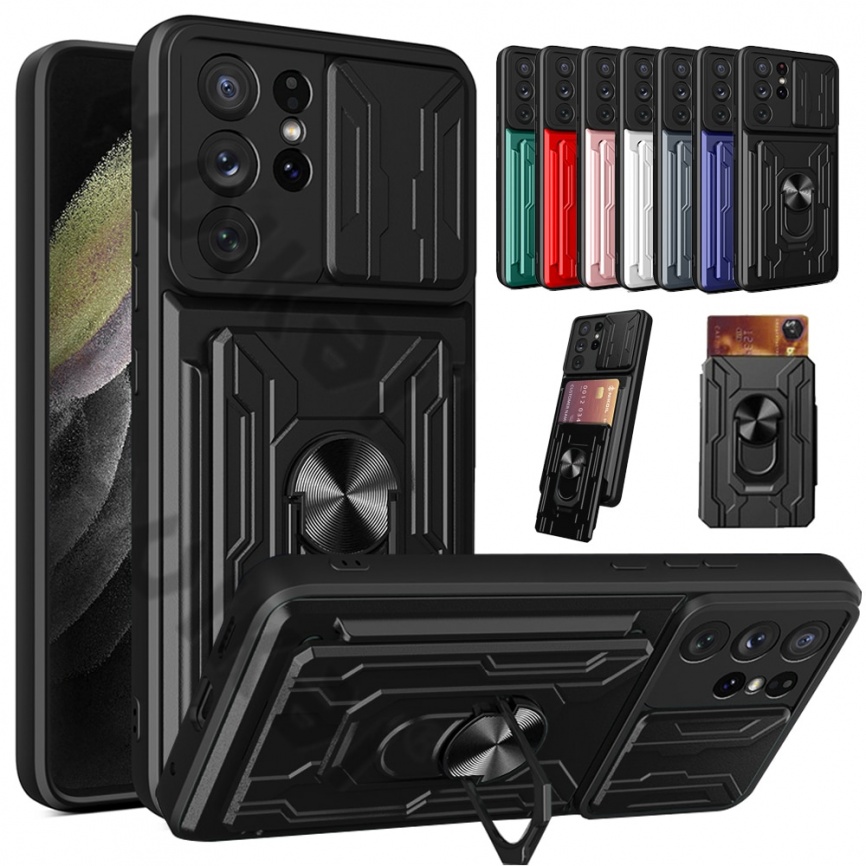 Чехол для Samsung S22 S21 Ultra Plus, выдвижная подставка с подставкой, кольцевая камера, слот для карты военного класса, Galaxy Note 20 A13 A32 A73 A52 72 фото 1