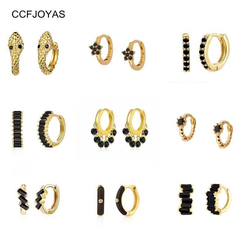 CCFJOYAS черный цвет циркон 925 пробы серебряные серьги-кольца женские золотые серьги модные украшения Новое поступление оптовая продажа фото 1