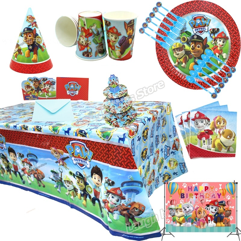 Подлинная Paw Balloon Новый Красный Paw Patrol День Рождения Украшения Бумажные Чашки Тарелки Нож Ложка Детская Посуда Детские Принадлежности фото 1