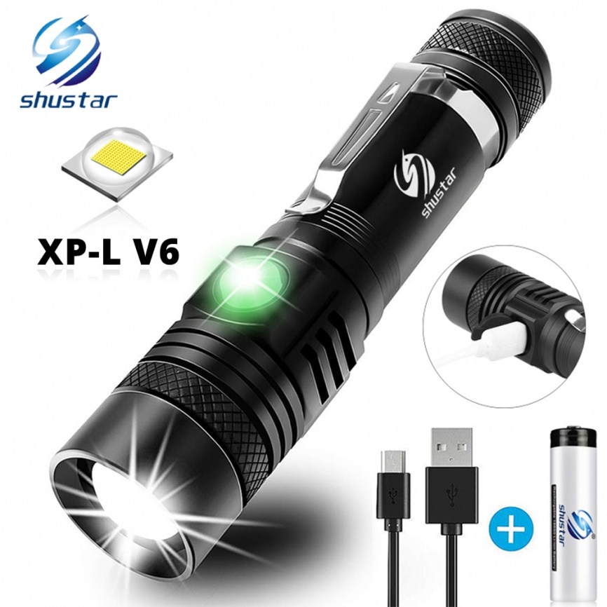 Сверхъяркий светодиодный фонарик со светодиодными бусинами XP-L V6 Водонепроницаемый фонарик Масштабируемость 4 режима освещения Многофункциональная зарядка через USB фото 1