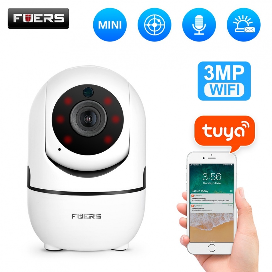 Fuers 3-мегапиксельная IP-камера Tuya Умная камера наблюдения Автоматическое отслеживание Умный дом Безопасность Крытый WiFi Беспроводной радионяня фото 1