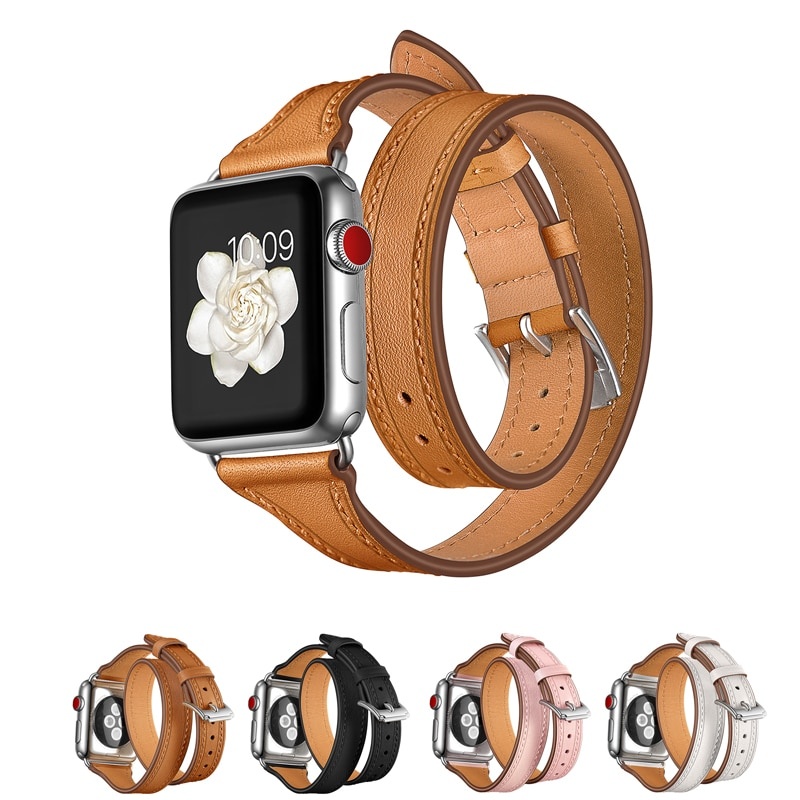 Ремешок из натуральной кожи для Apple Watch Band 42 38 44 40 мм Apple Watch iwatch 6/5/4/3/2 Double Tour браслет Аксессуары Myl-b19d фото 1