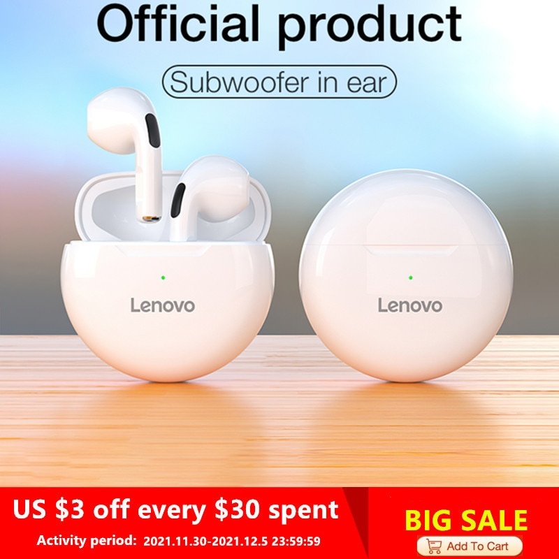 Оригинальные наушники Lenovo HT38 TWS, беспроводные наушники Bluetooth, мини-гарнитура с искусственным интеллектом, стерео бас с микрофоном, шумоподавление фото 1