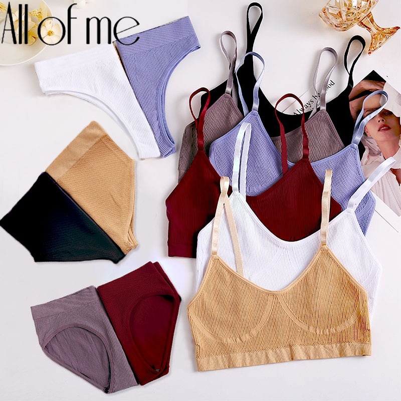 2PCS Бюстгальтер Женщины Сексуальный Bralette Сексуальное Женское Нижнее Белье Нижнее Белье Ребристые Топы Девушки Мода Бюстгальтер Базовый Эластичный Майка Растениеводство Топ фото 1