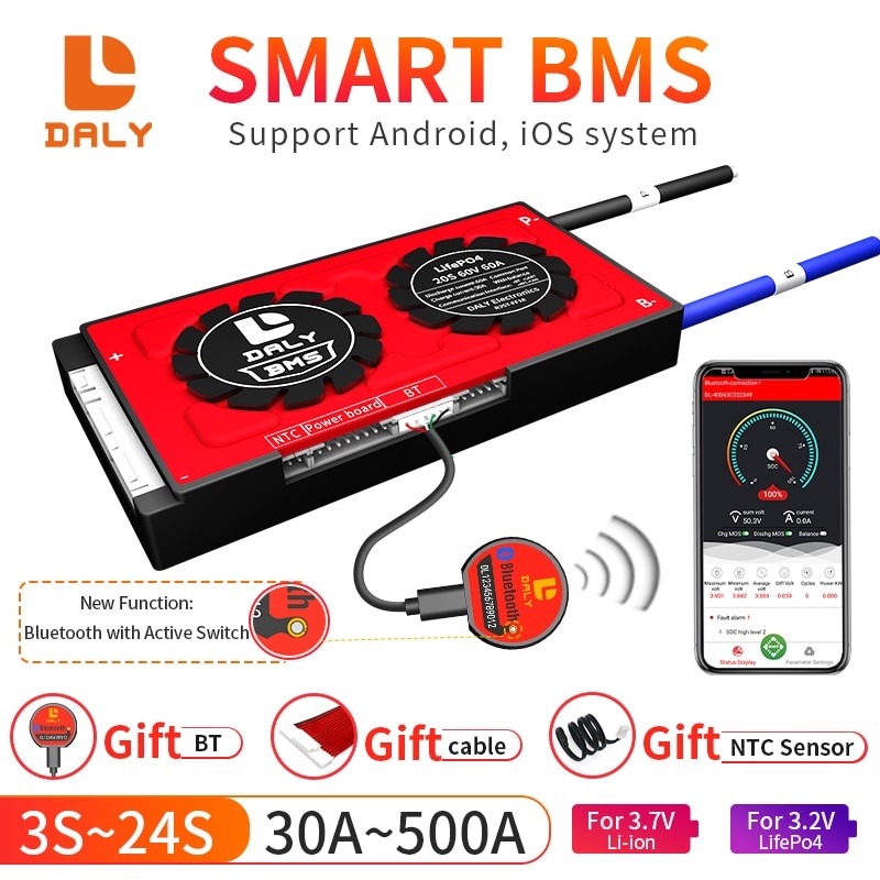 Daly Smart BMS LiFePo4 4S 12V 24V 36V 48V 30A 60A 80A 100A 120A 150A 200A 250A Li-Ion LTO BMS 3S 12V 7S 8S 10S 12S 13S 16S 24S фото 1
