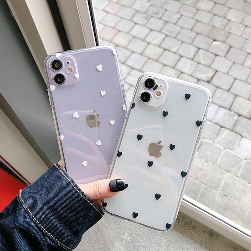 Чехол для телефона для iPhone 13 12 11 6 6s 7 8 Plus X XR 11Pro XS Max, прозрачный милый мультяшный чехол с сердечком любви, мягкий чехол из ТПУ для iPhone 12 фото 1