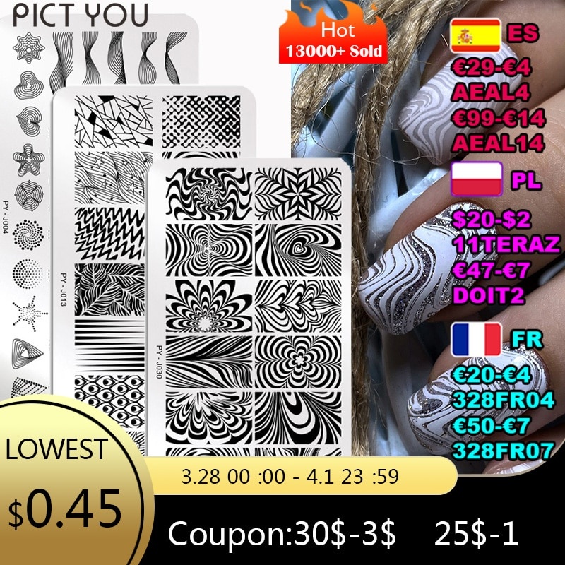 PICT YOU Geometry Nail Stamping Plates Lines Animal Fruit Theme Template Plate Mold Nail Art Stencil Tools фото 1
