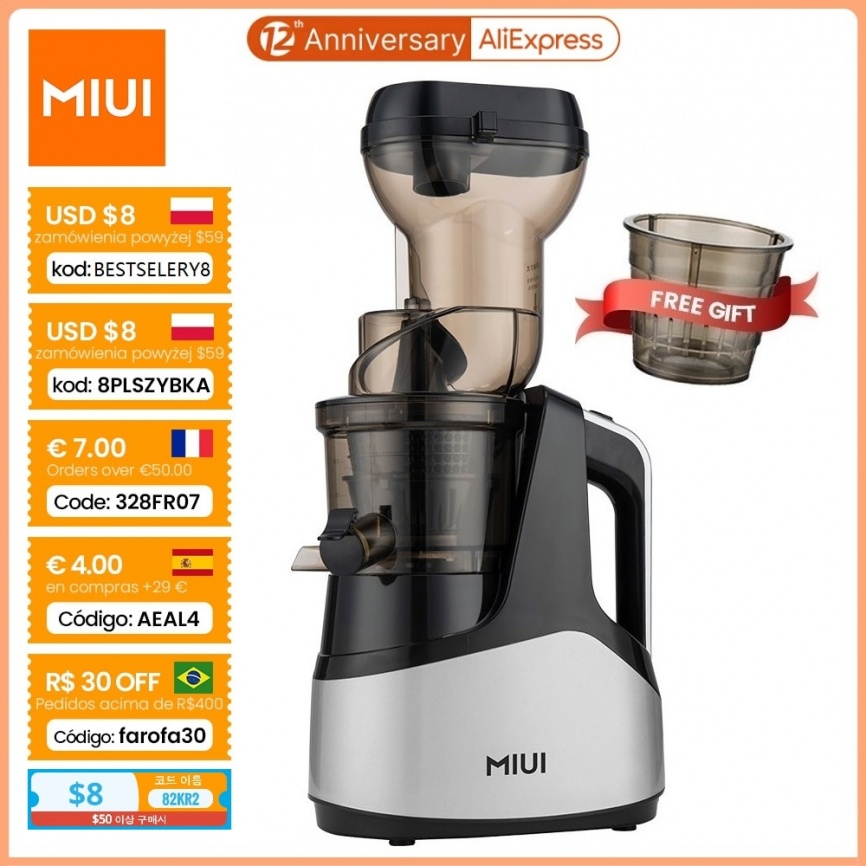 MIUI Slow Juicer 7LV Винтовой экстрактор холодного отжима FilterFree Easy Wash Электрическая соковыжималка для фруктов Машина большого калибра Modle-Prime фото 1