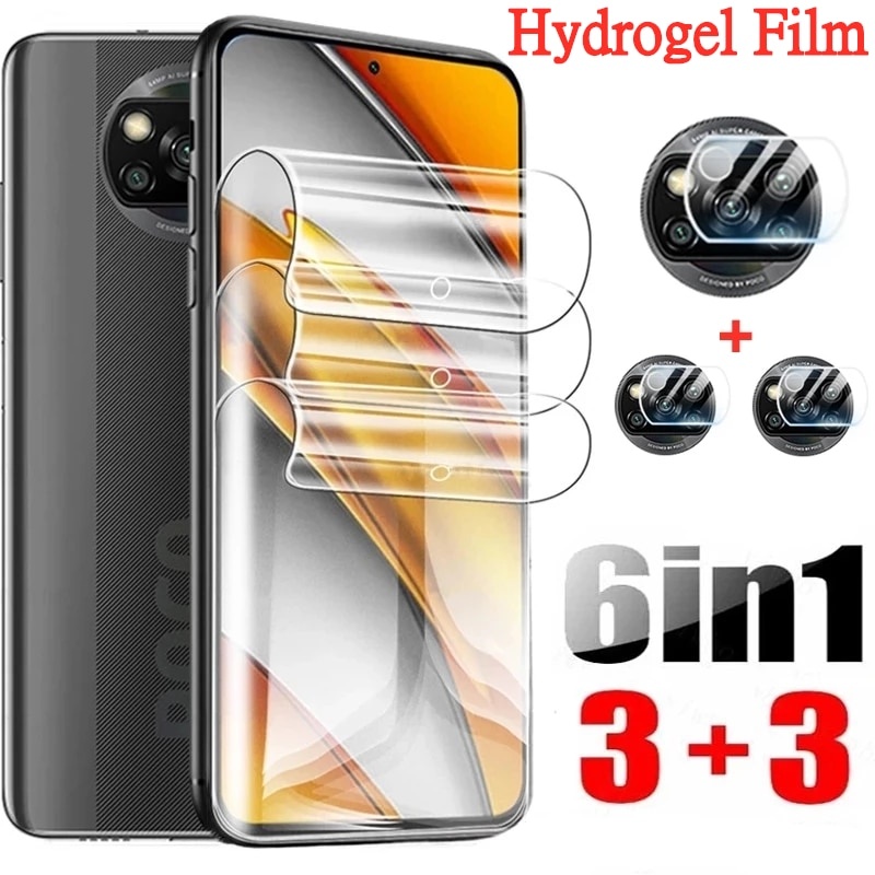 Гидрогелевая пленка 6-в-1 для Xiaomi Poco X3 Pro F3 M3 GT, защитные пленки для экрана Redmi Note 10 9 Pro 10s 9T 9S 8T 5G, пленка для объектива камеры фото 1